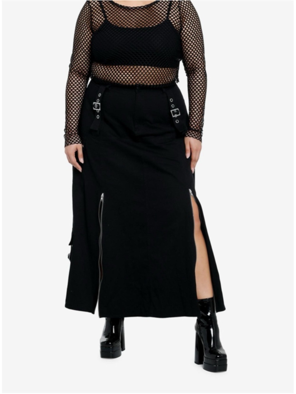 Social Collision Black ZIppers & Grommets Maxi Skirt Plus Size 1